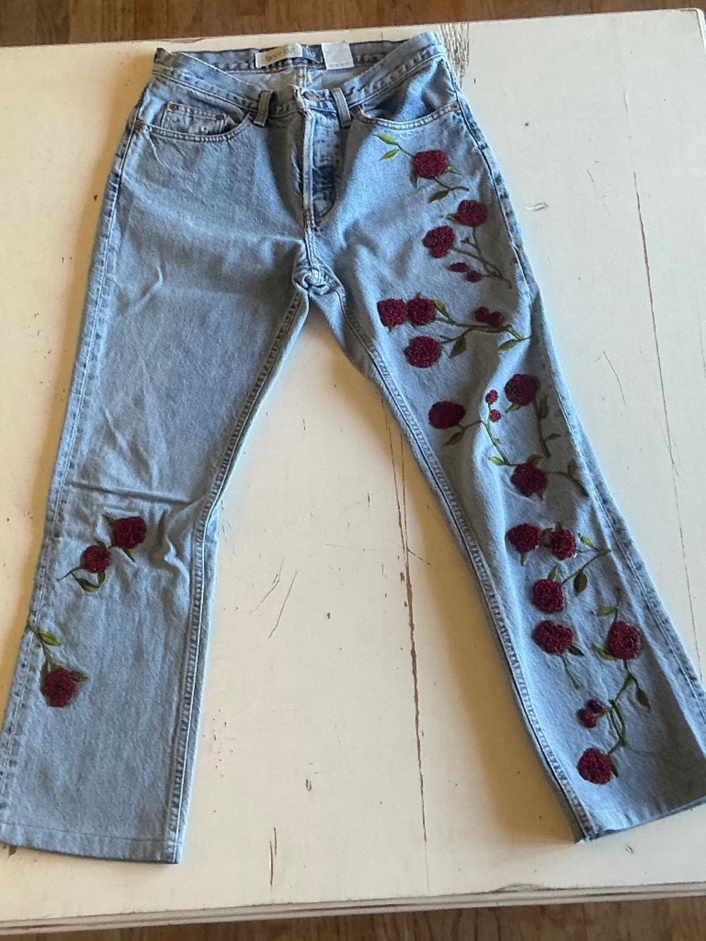 Vintage GAP Button fly boot cut jeans with beaded floral embroidery SZ 6